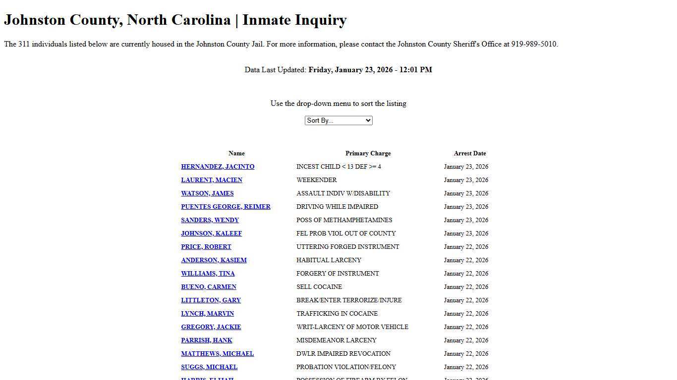 Johnston County, North Carolina Inmate Inquiry